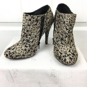 Qupid black and gold brocade booties